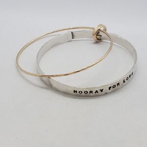 "HOORAY FOR LOVE" Sterling Silver with Gold Plating Bangle Bracelet